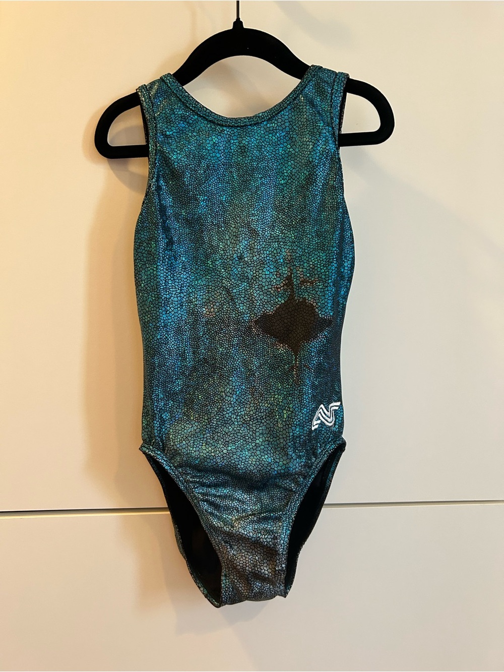 Alpha Factor Kids Blue-Green Metallic Gymnastics Leotard -Size CLA Child’s Large